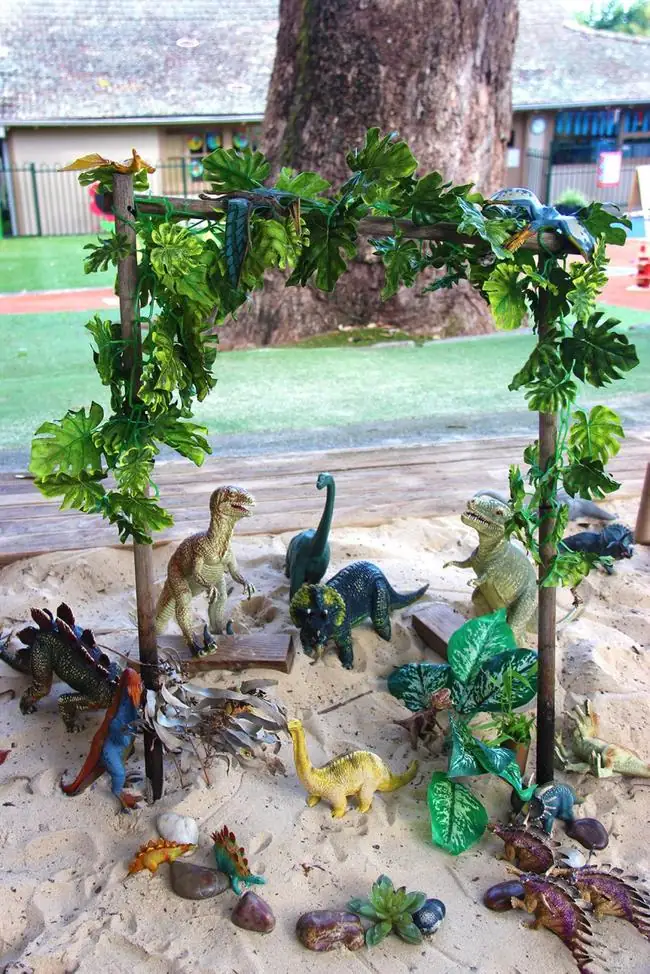 Dinosaur small-world play in the sandpit